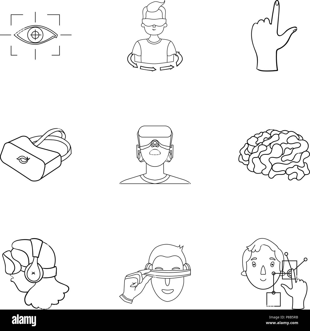 Virtual reality set icons in outline design. Big collection of virtual ...