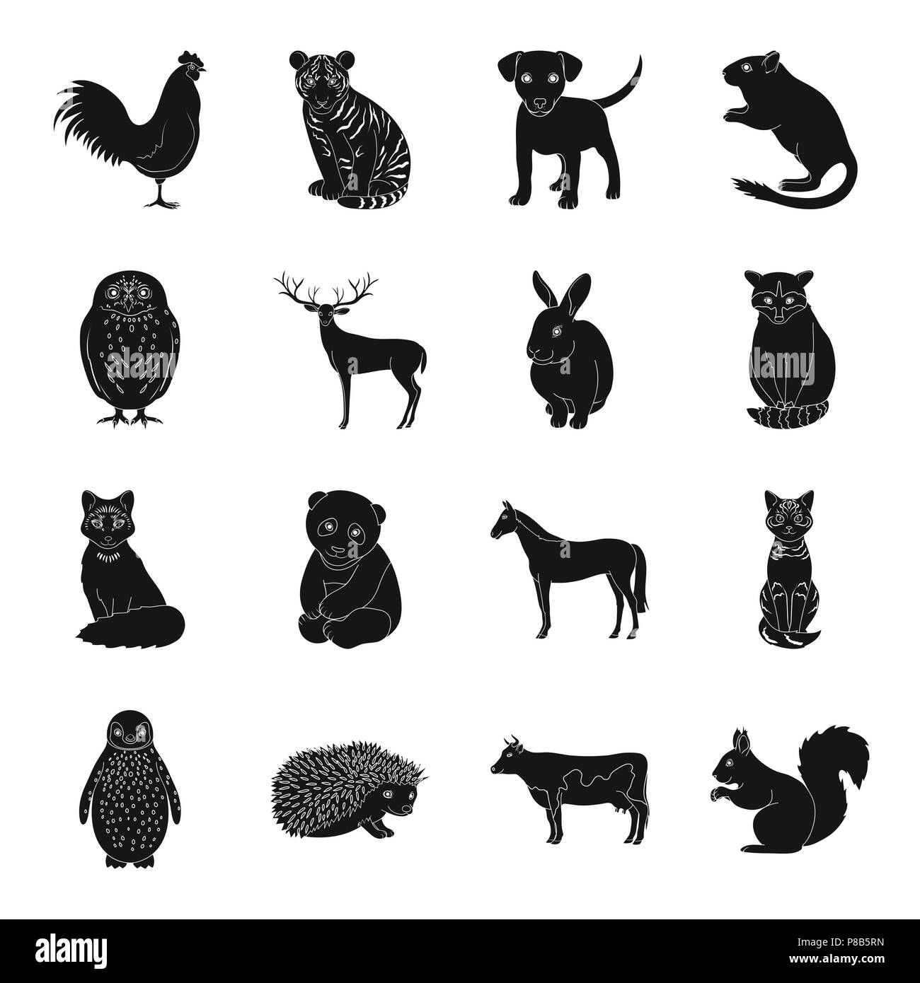 Realistic animals black icons in set collection for design. Wild and