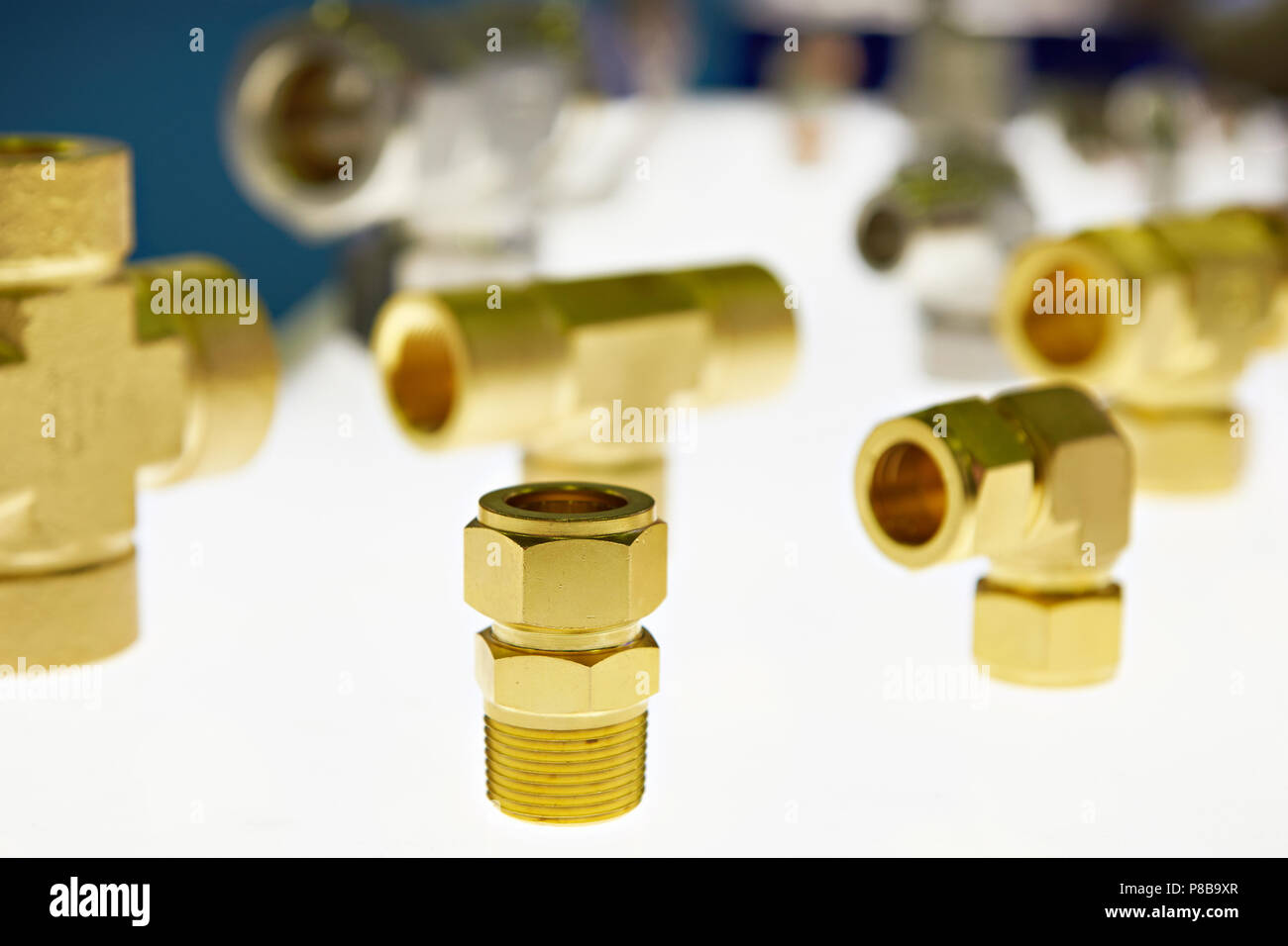 Brass fittings for oil and gas industry Stock Photo Alamy
