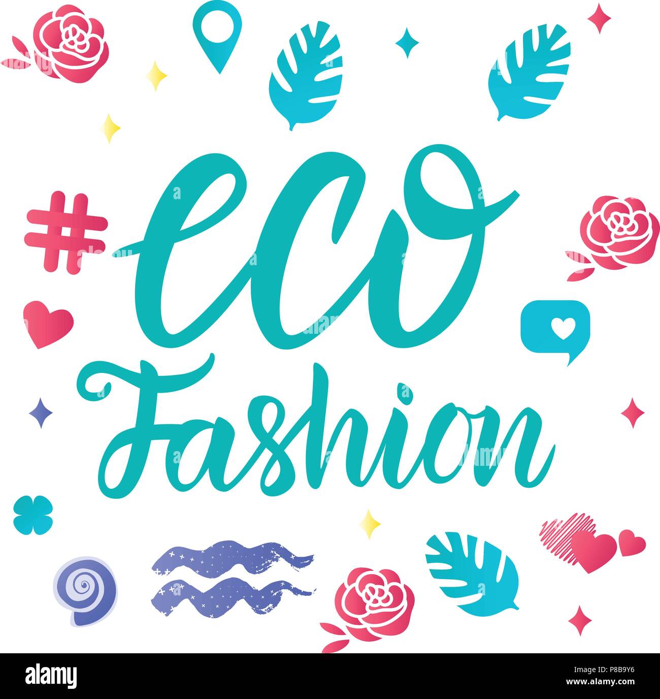 Set Vector Eco Fashion style blogger inscription lettering calligraphy isolated on white background. Stock Vector