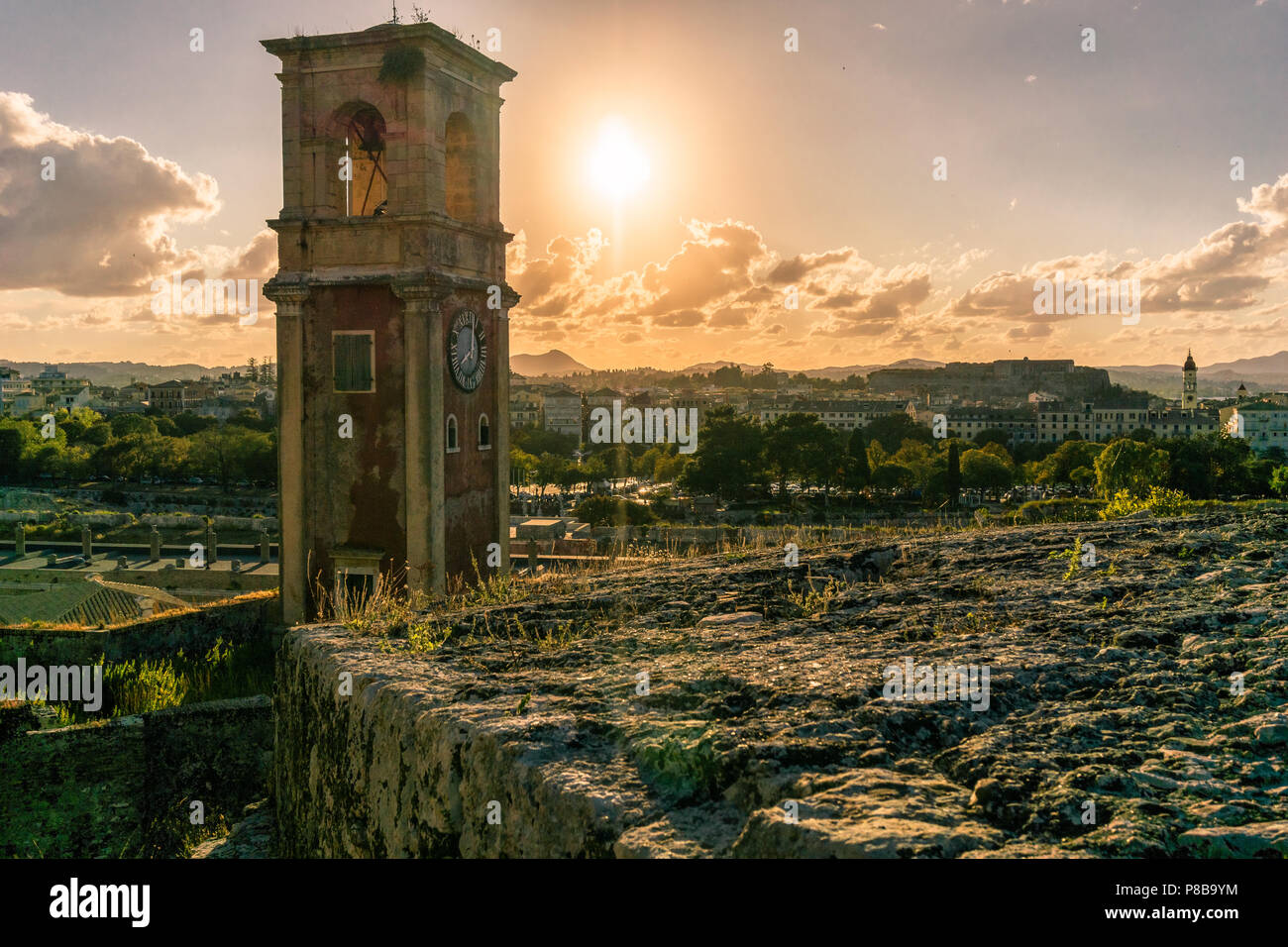 View of a bell tower, Old Venetian Fortress, kerkira, Corfu Stock Photo