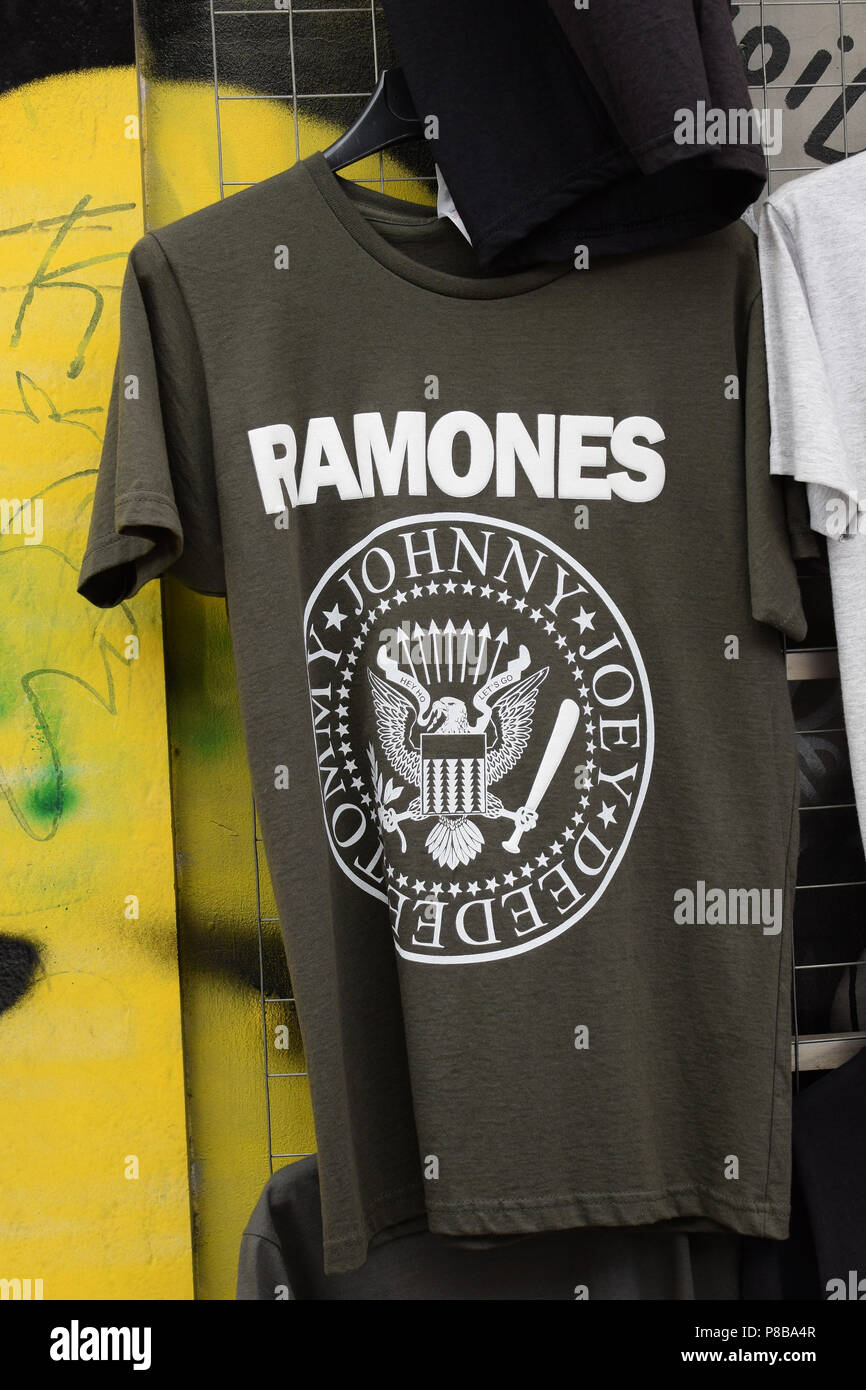 ATHENS, GREECE - APRIL 1, 2018: Ramones punk rock music t-shirt for sale at street market. Stock Photo