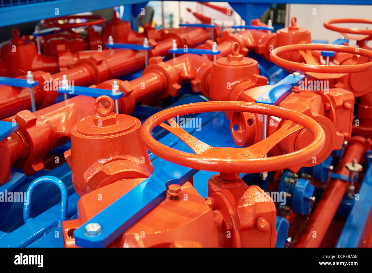 Oil pipeline valves in the oil and gas industry Stock Photo