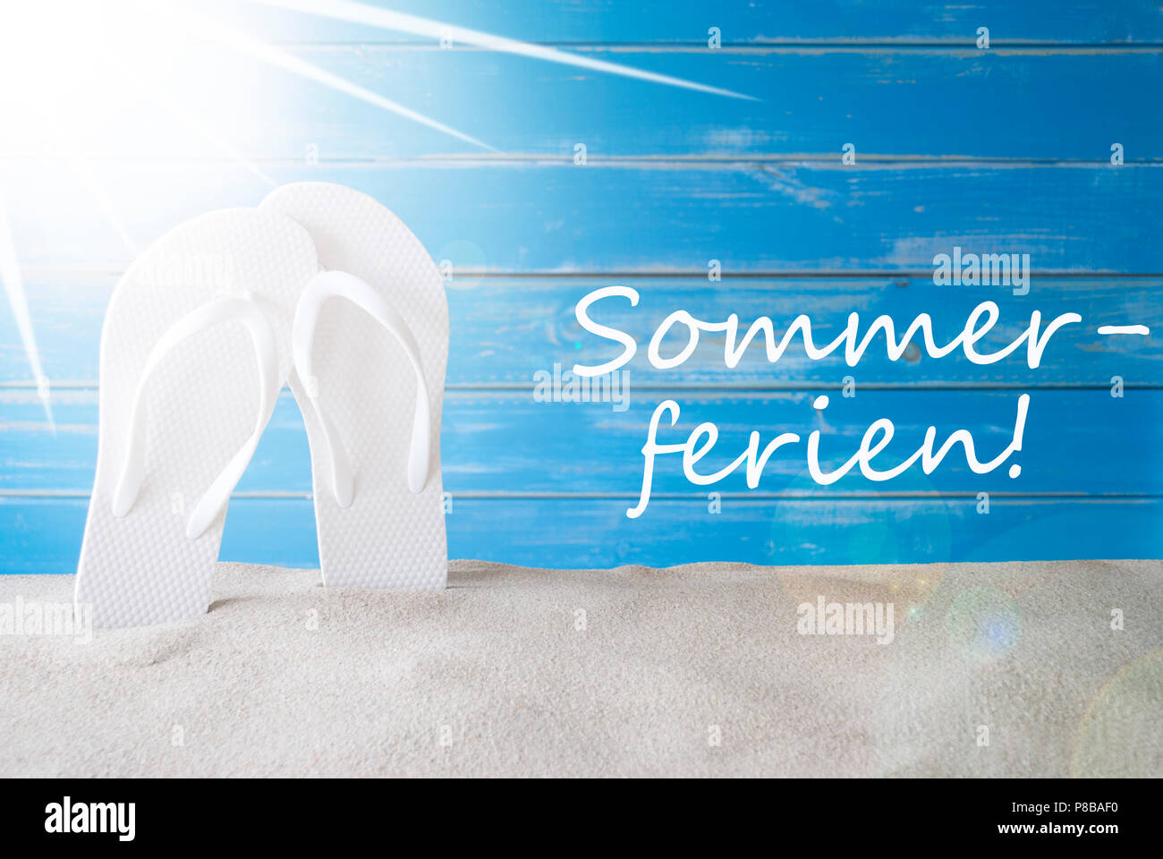 Sunny Background, Sommerferien Means Summer Holidays Stock Photo