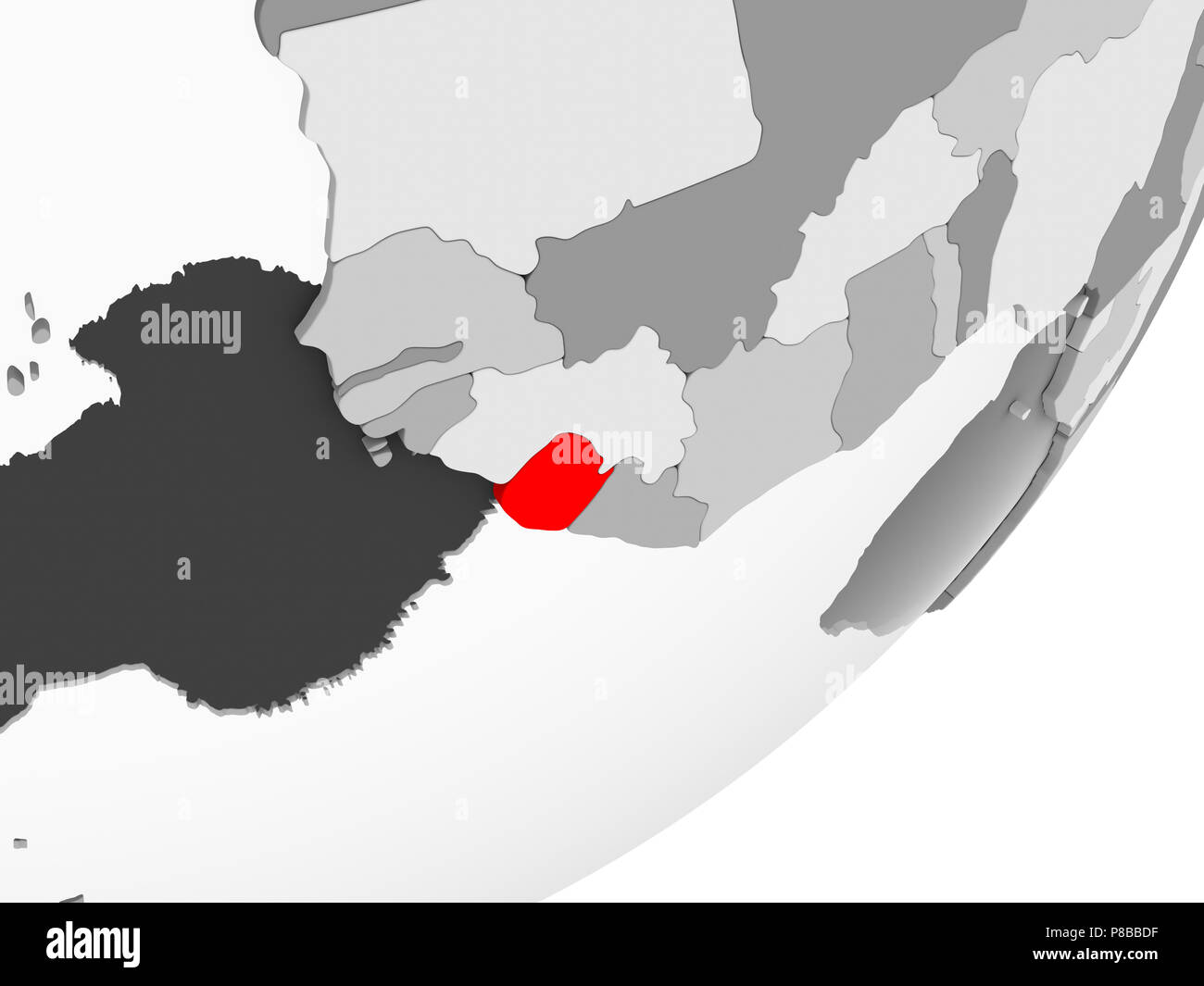 Illustration of Sierra Leone highlighted in red on grey globe with ...