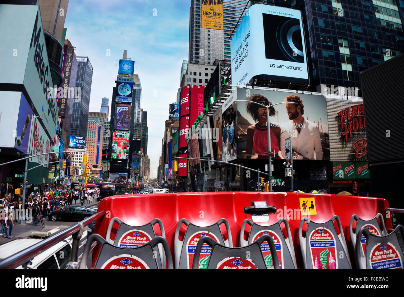 New York, NY / USA - 04.13.2018: View from the hop on hop off double decker sightseeing bus in New York Stock Photo