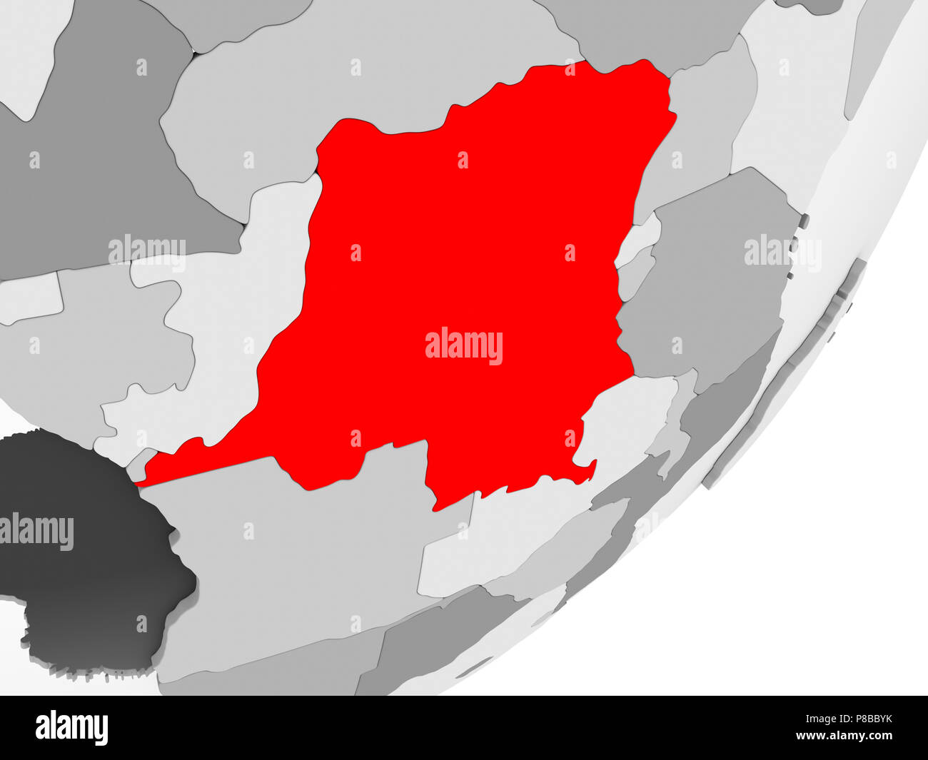 Illustration of Democratic Republic of Congo highlighted in red on grey ...
