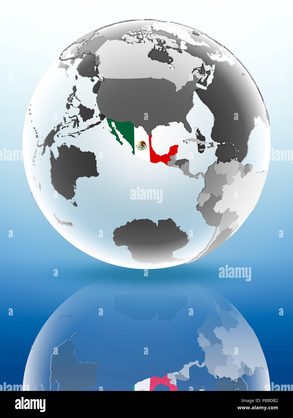 Mexico with flag on globe reflecting on shiny surface. 3D illustration ...