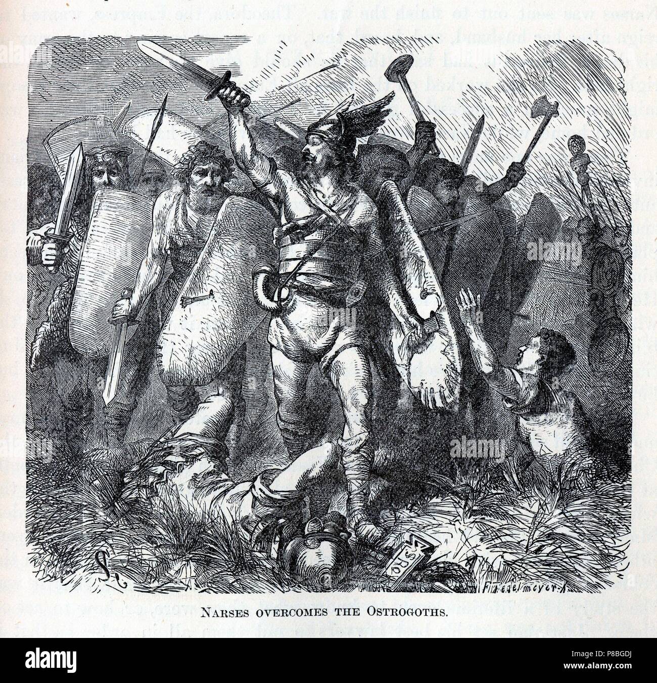 Narses Overcomes the Ostrogoths. Museum: PRIVATE COLLECTION. Stock Photo
