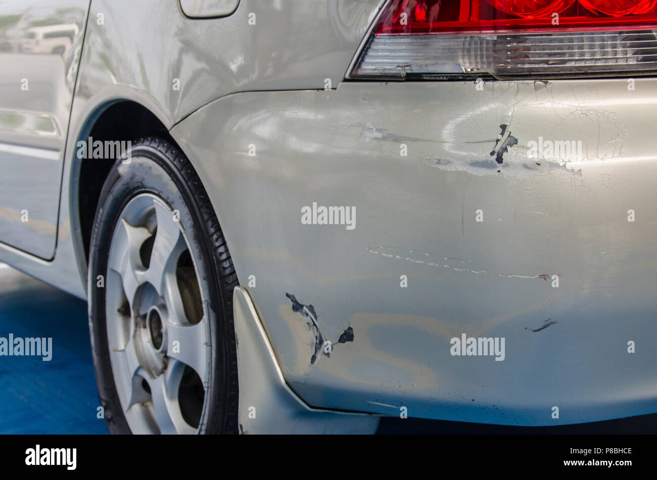 Rear bumper accident damaged car Stock Photo Alamy