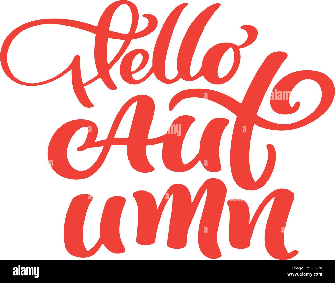 Hello autumn hand lettering phrase on orange Vector Illustration t ...