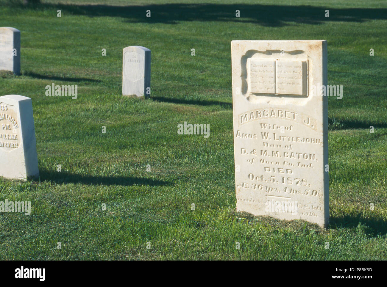 Grave of army laundress Margaret Littlejohn, Custer National Cemetery, Montana. Photograph Stock Photo