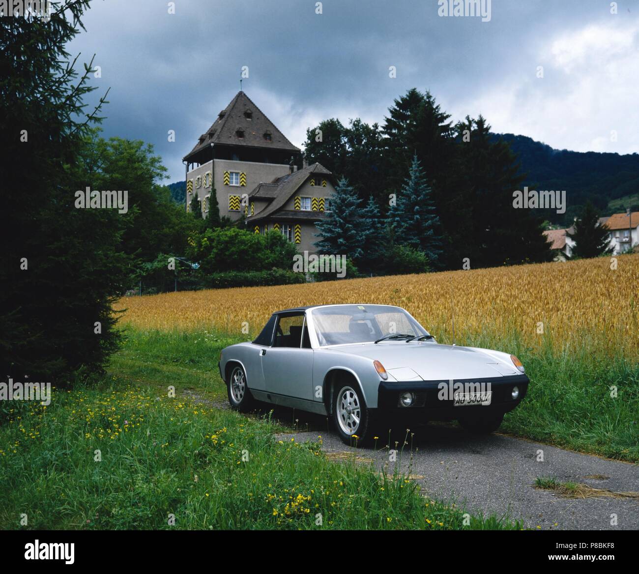 Porsche 914 in countryside setting produced between 1969 and 1975 Stock Photo