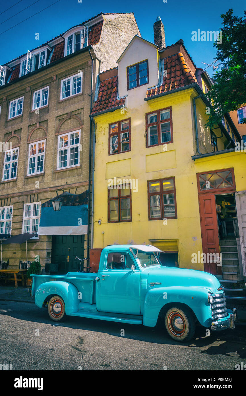 Old blue car in the city street, Copenhagen, Denmark Stock Photo Alamy