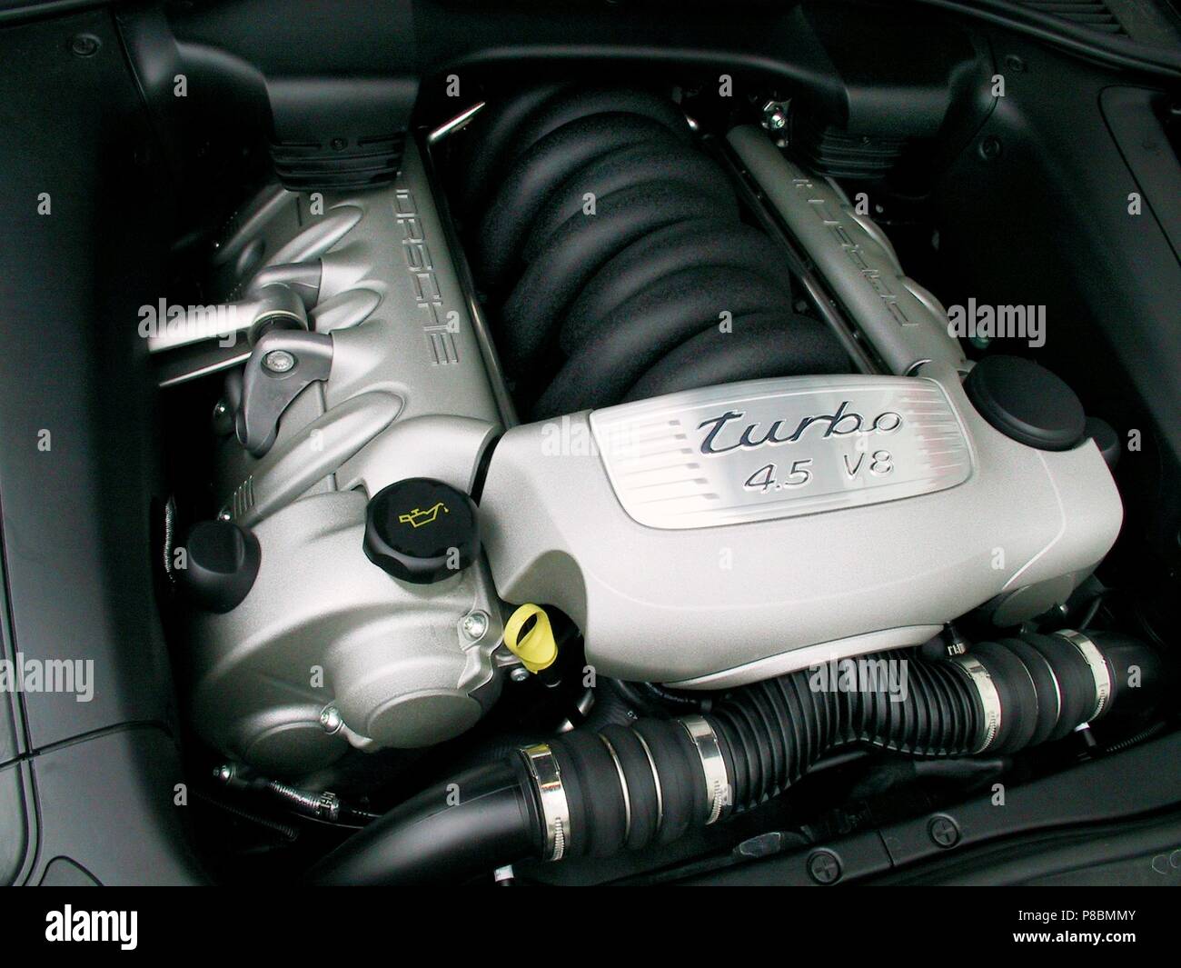 Porsche Cayenne Turbo 2003 model Fast SUV - close up of engine bay Stock  Photo - Alamy