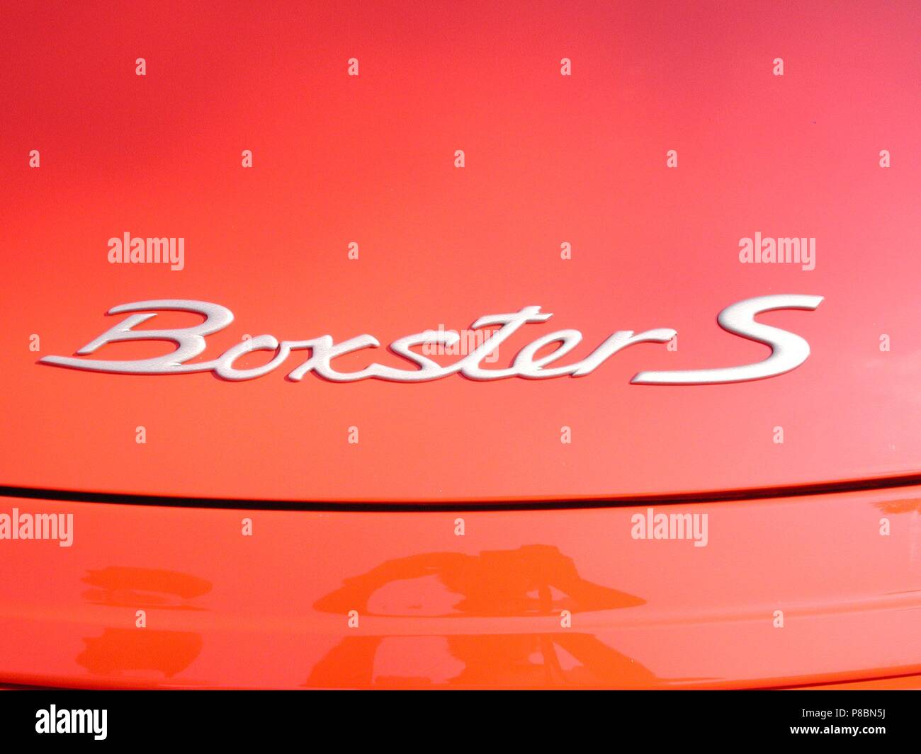 Porsche Boxster S in Red - 2002 model - showing rear model badging decals Stock Photo