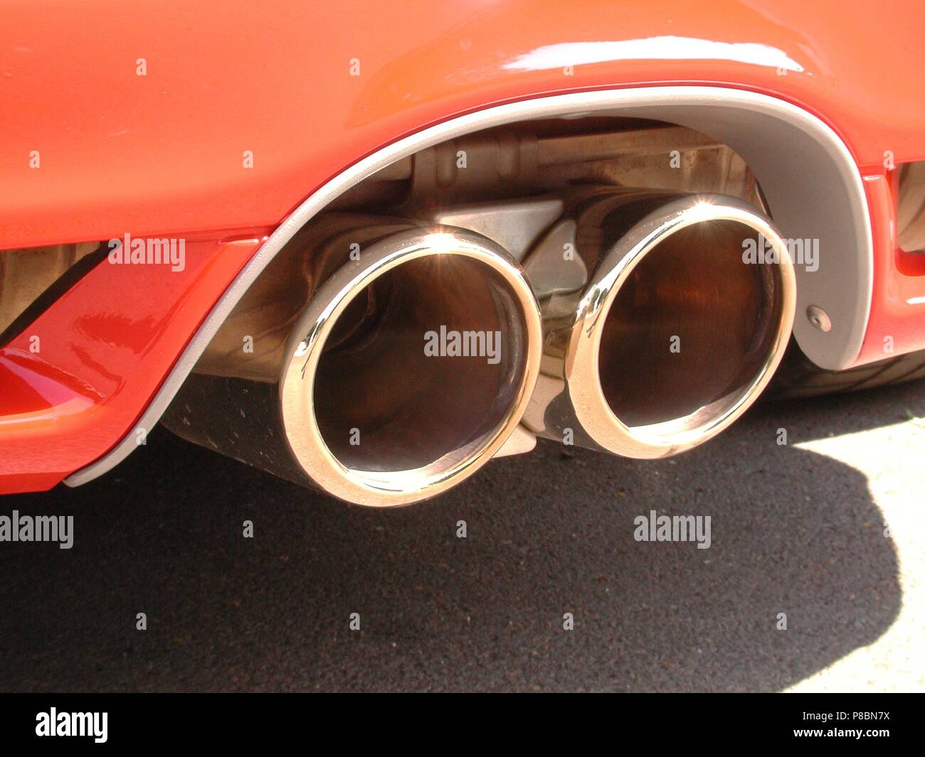 Porsche Boxster S in Red - 2002 model - showing twin exhaust tips Stock Photo
