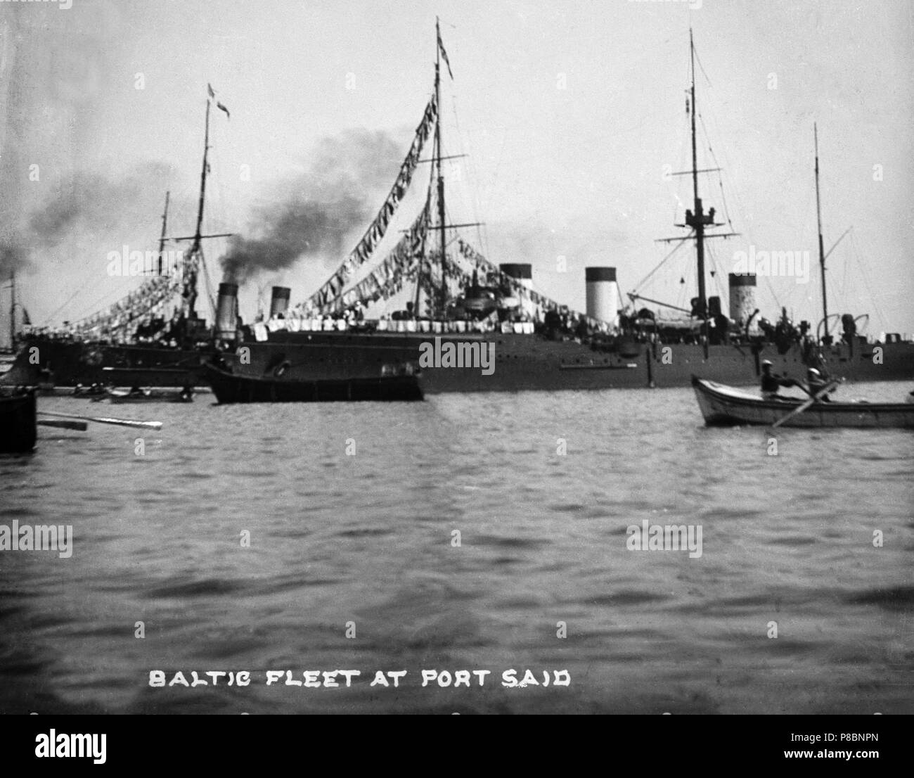 The Russian Navy Baltic fleet at Port Said in Egypt, around 1904. Stock Photo