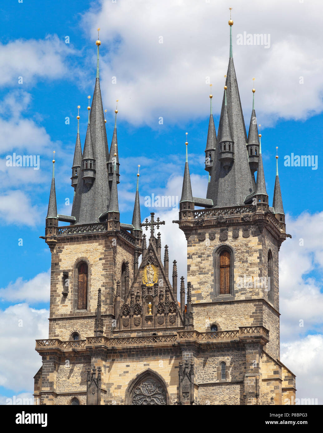 Old town square, Tyn Church towers, Prague old town Czech Republic Stock Photo