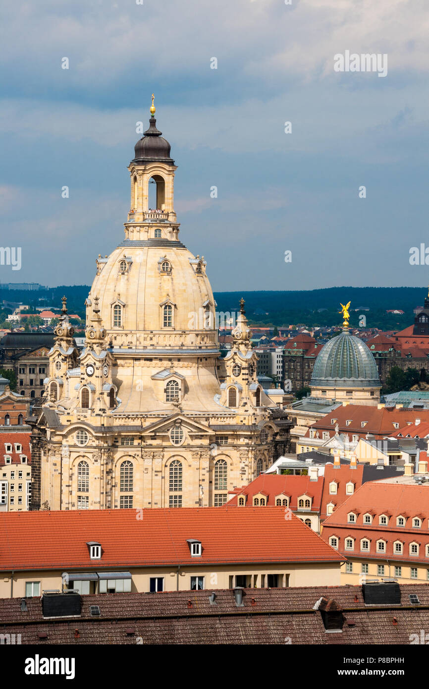 The Dresden Frauenkirche is a Lutheran church in Dresden, Saxony Stock Photo