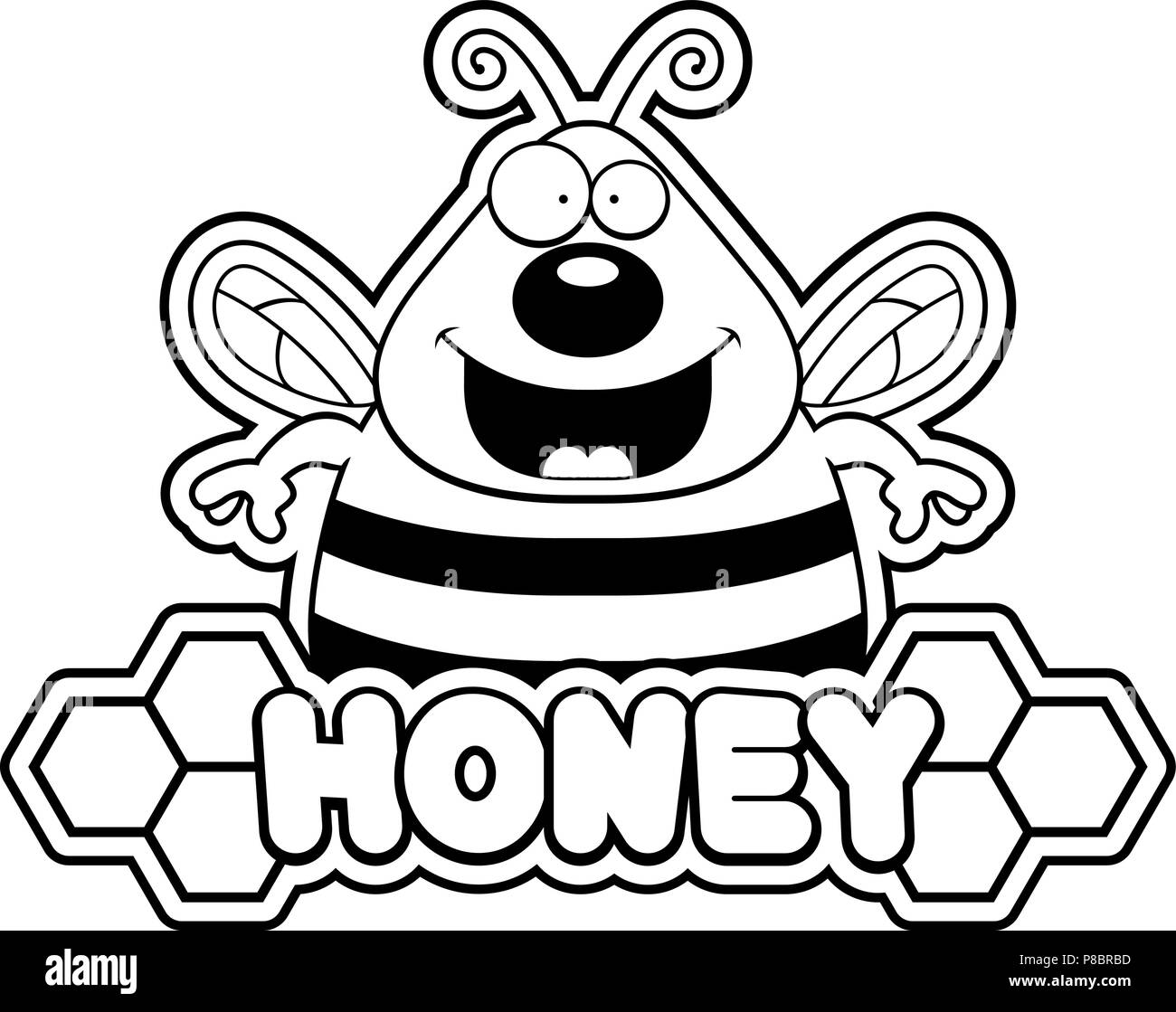 A cartoon illustration of a bee with honey text. Stock Vector