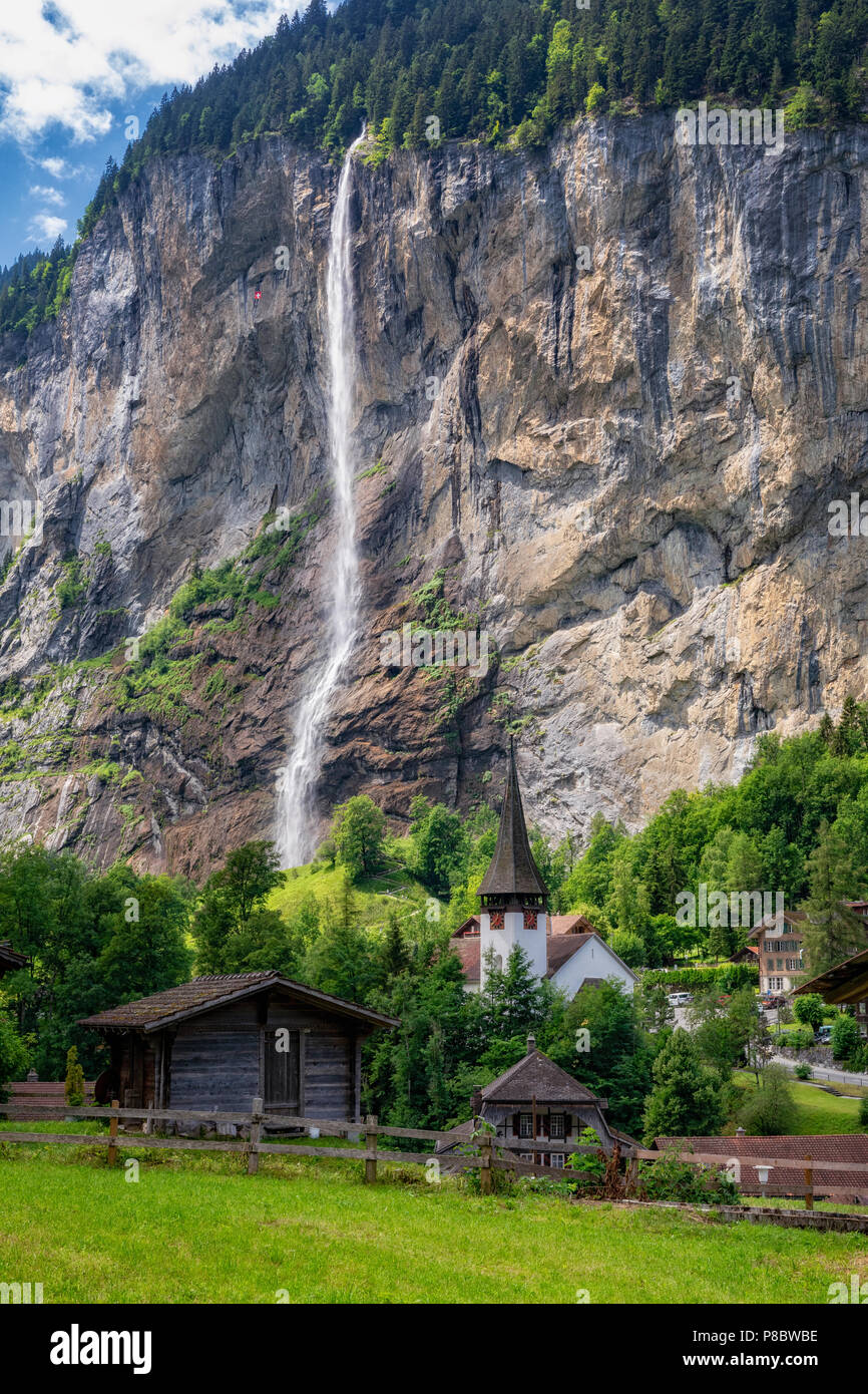 View of Lauterbrunnen with Staubbach Falls, InterlakenOberhasli, Bern