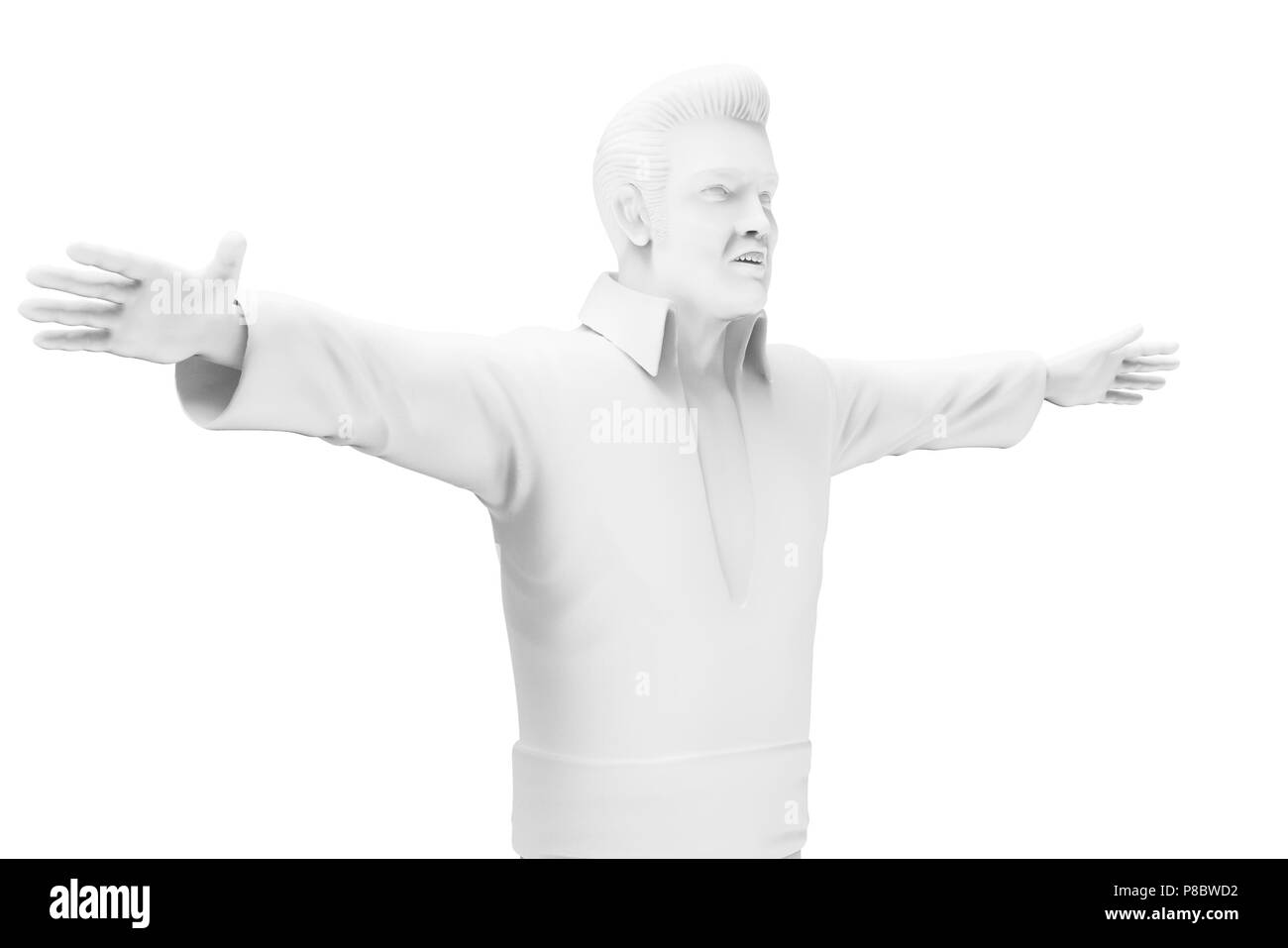 3d render famous US singer Elvis Presley, dancing on white background Stock Photo