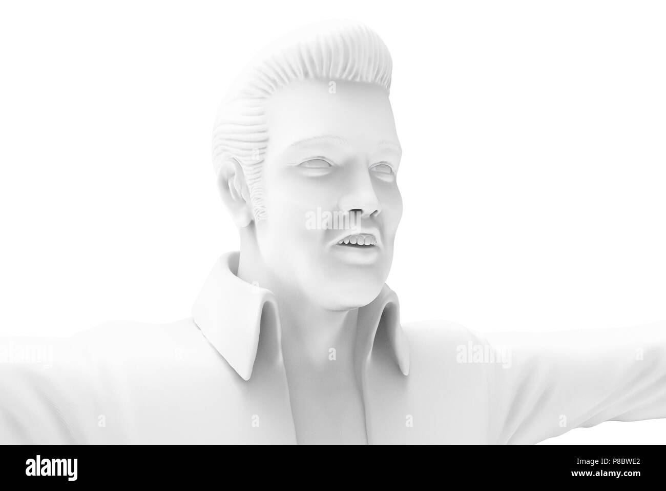 3d render famous US singer Elvis Presley, dancing on white background Stock Photo