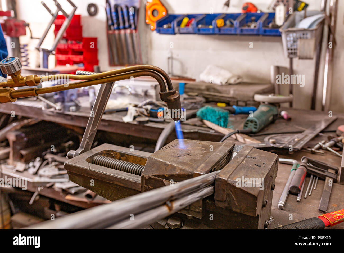 Gas cylinder welding machine. Autogen Stock Photo Alamy