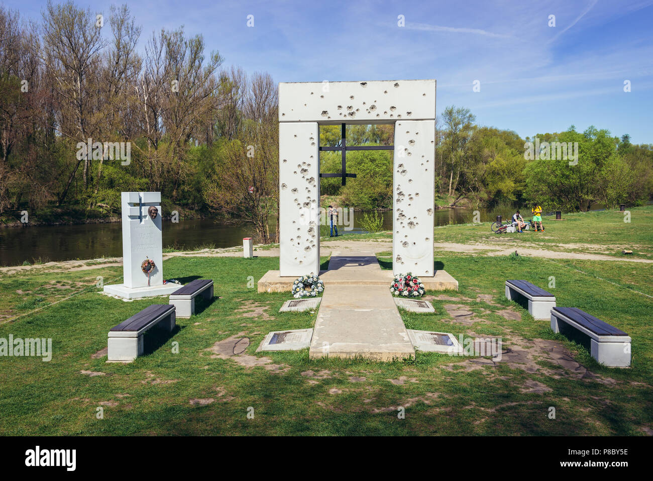 Gate of Freedom Memorial next to castle in Devin, borough of Bratislava, Slovakia Stock Photo