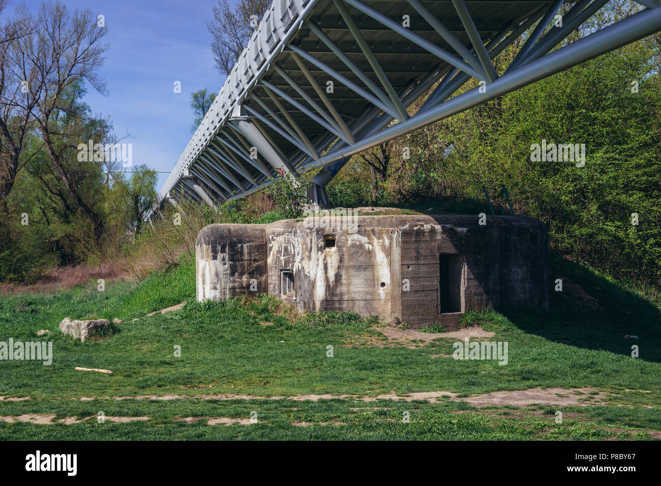 Remains of so called Iron Curtain under Freedom Cycling Bridge spanning River Morava between