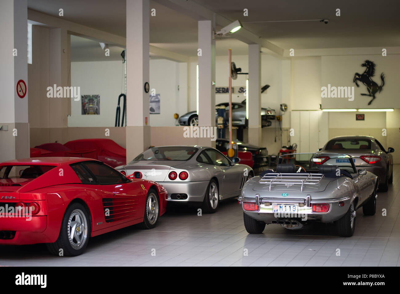 Ferrari Dealership garage in Monaco Stock Photo