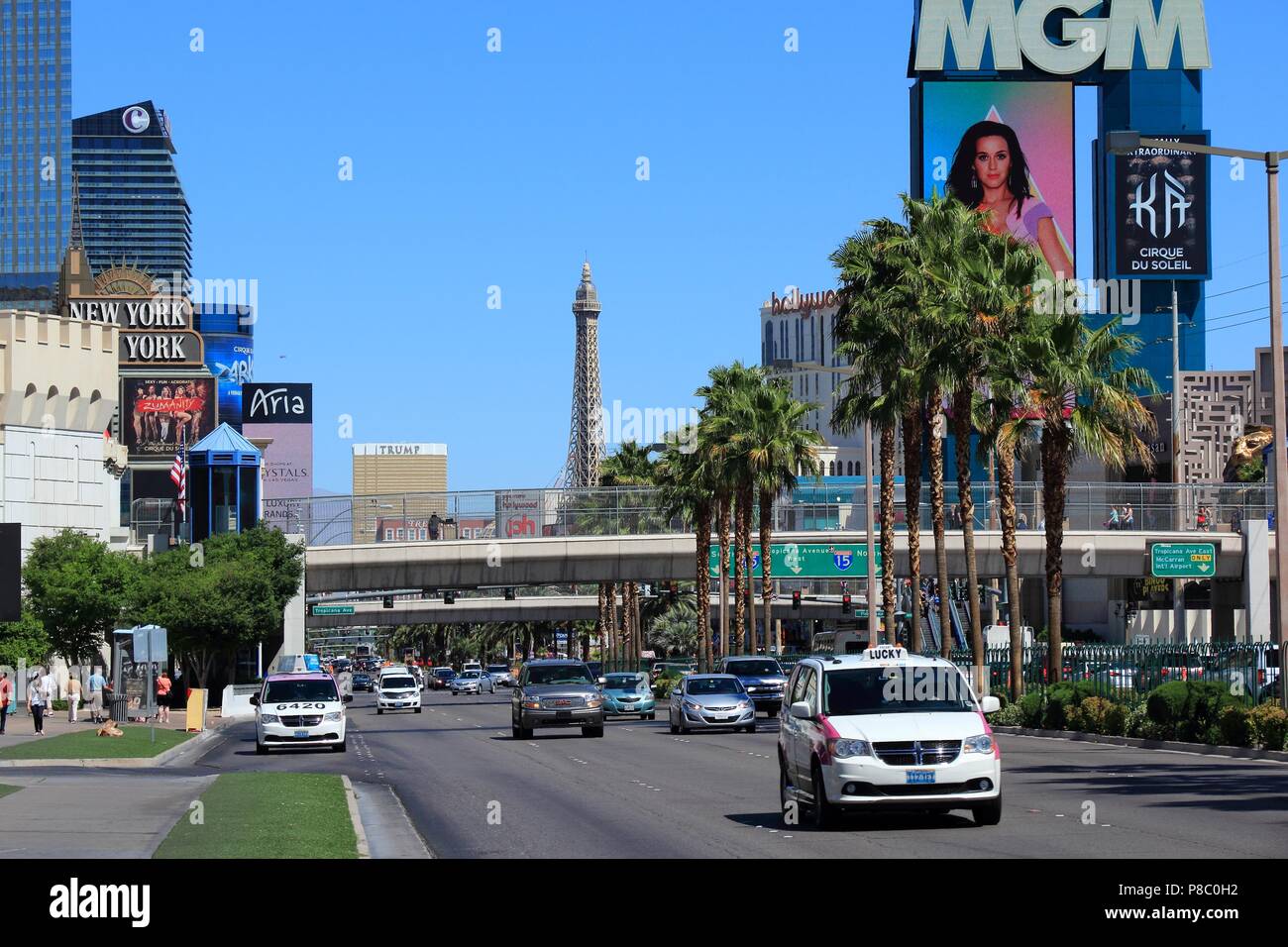 LAS VEGAS, USA - APRIL 14, 2014: Car traffic in Las Vegas, Nevada. Nevada has one of lowest car ownership rates in the USA (500 vehicles per 1000 peop Stock Photo