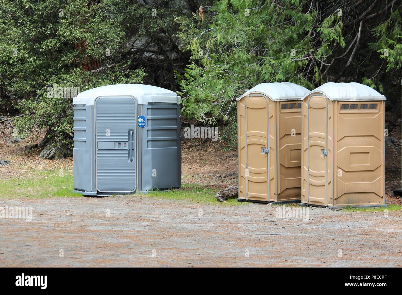 Portable toilets in Yosemite National Park, California, United States. Stock Photo