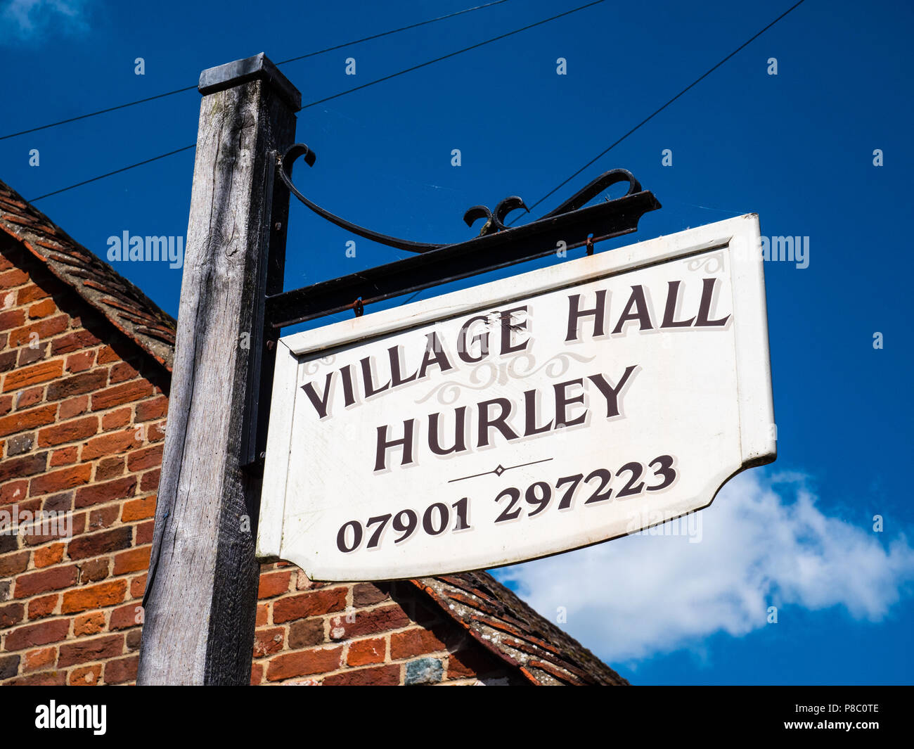 Village Hall Sign, Hurley Village Hall, Hurley, Berkshire, England, UK