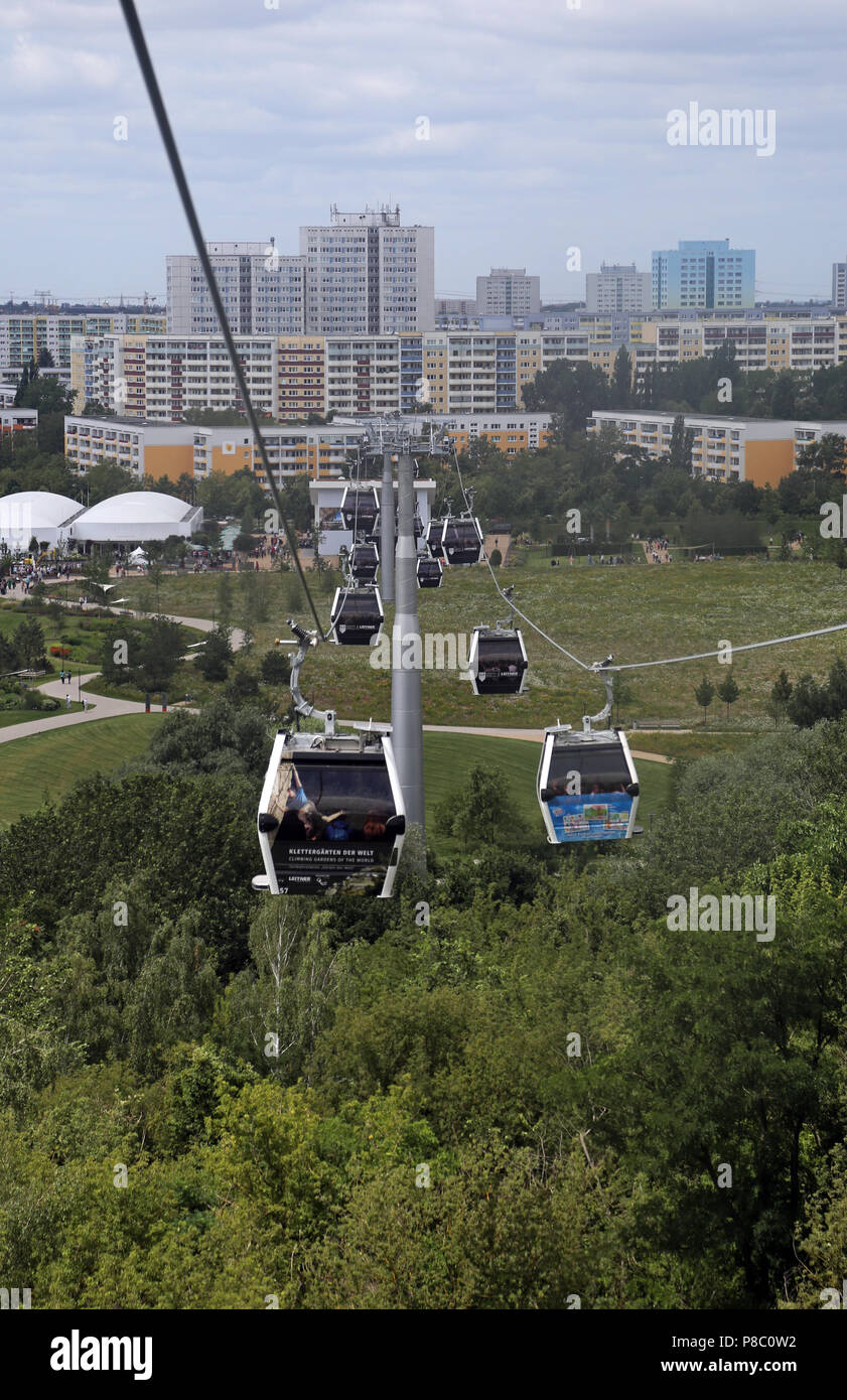 Berlin, Germany, gondolas of the cable car over the gardens of the world Stock Photo