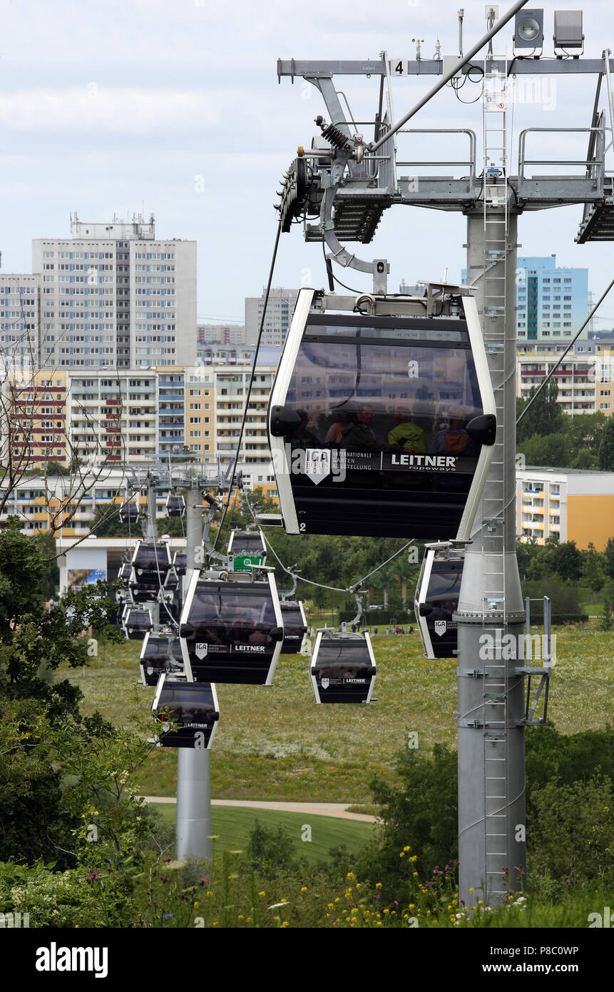Berlin, Germany, gondolas of the cable car over the gardens of the world Stock Photo