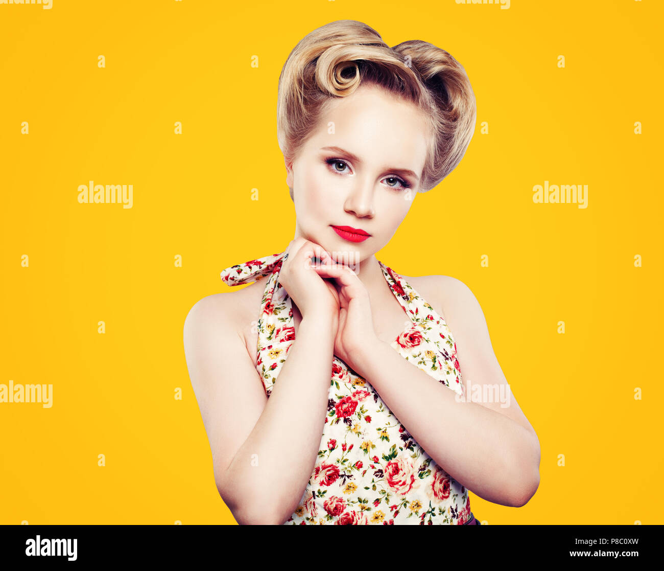 Elegant Stylish Woman Fashion Model With Retro Pin Up Hairdo And