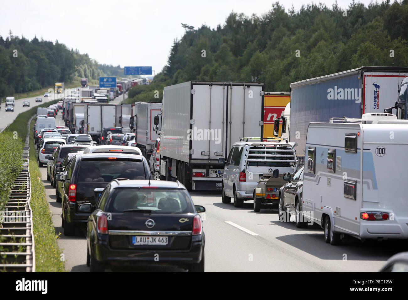 Bad Klosterlausnitz, Germany, traffic jam on the A9 towards the south Stock Photo