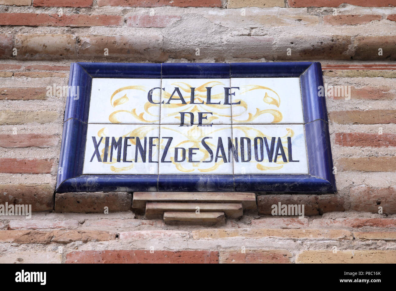 Valencia, Spain. Old stylish ceramic street sign. Stock Photo