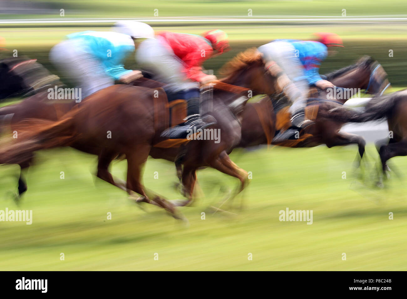 Iffezheim, dynamics, horses and jockeys in the race Stock Photo