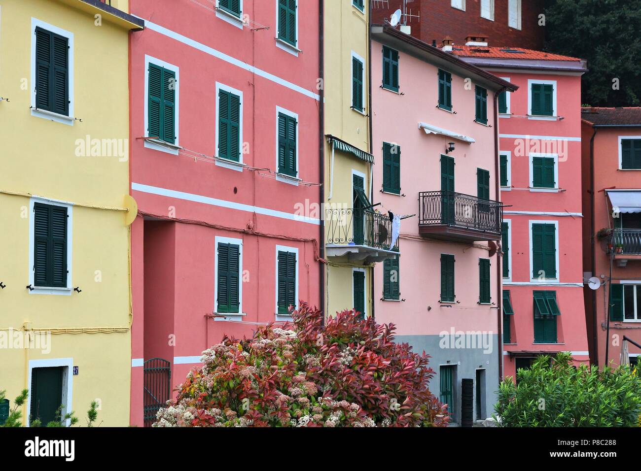 Italy - colorful architecture of San Terenzo (Lerici) in Liguria. Stock Photo