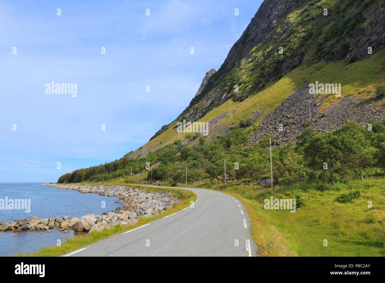 Road in Norway - Lofoten islands landscape on Austvagsoya Stock Photo ...
