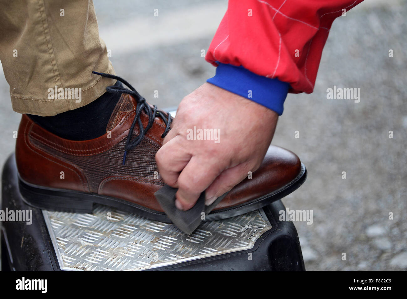 Hannover, Germany, detail shot, shoe is expertly cleaned Stock Photo