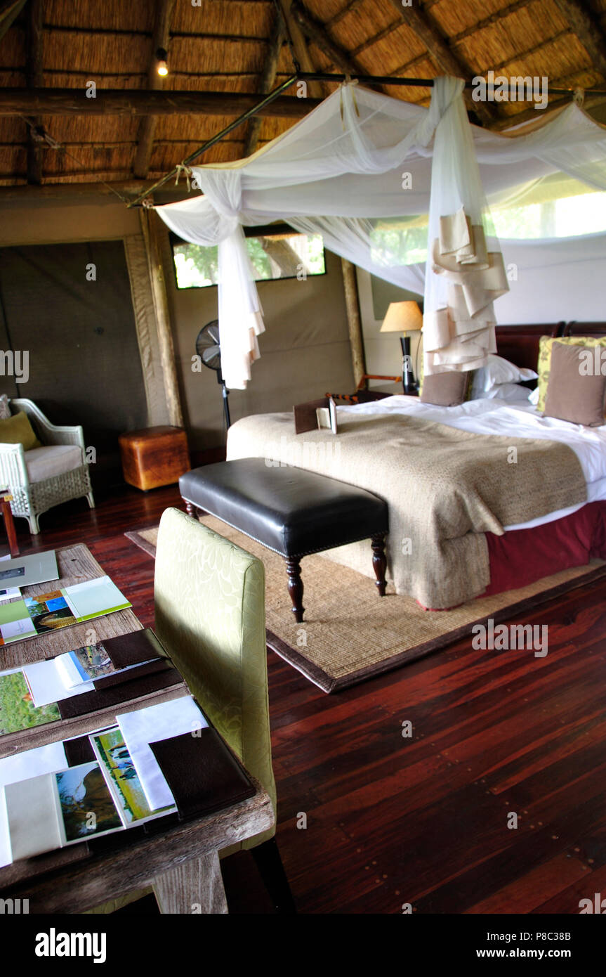 Botswana: The interior design of the luxury lodge Jao Camp in the Okavango Delta near Maun-City Stock Photo