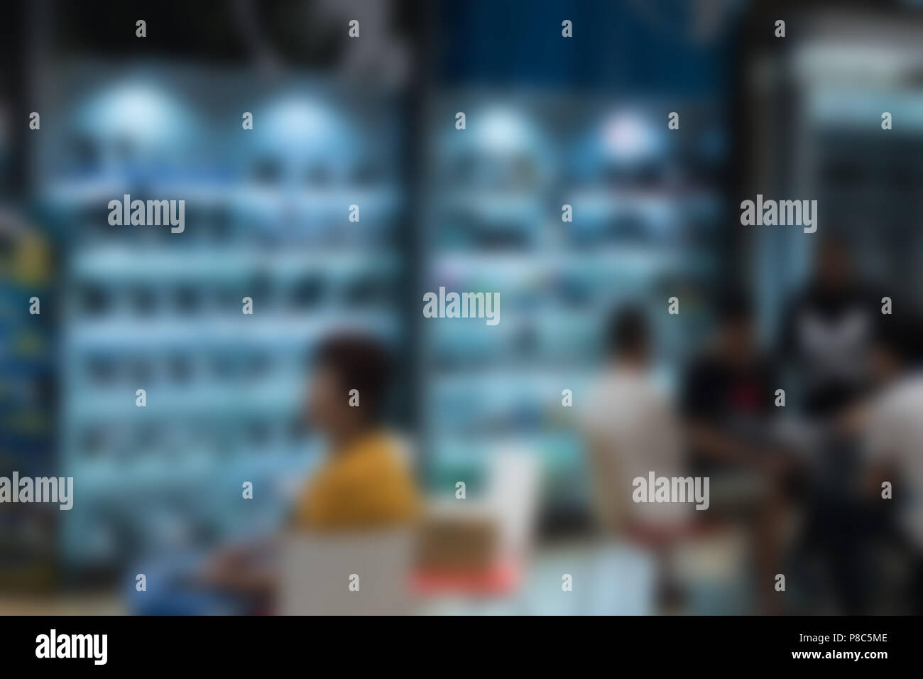 digital DSLR camera store shop. blurry defocused background Stock Photo