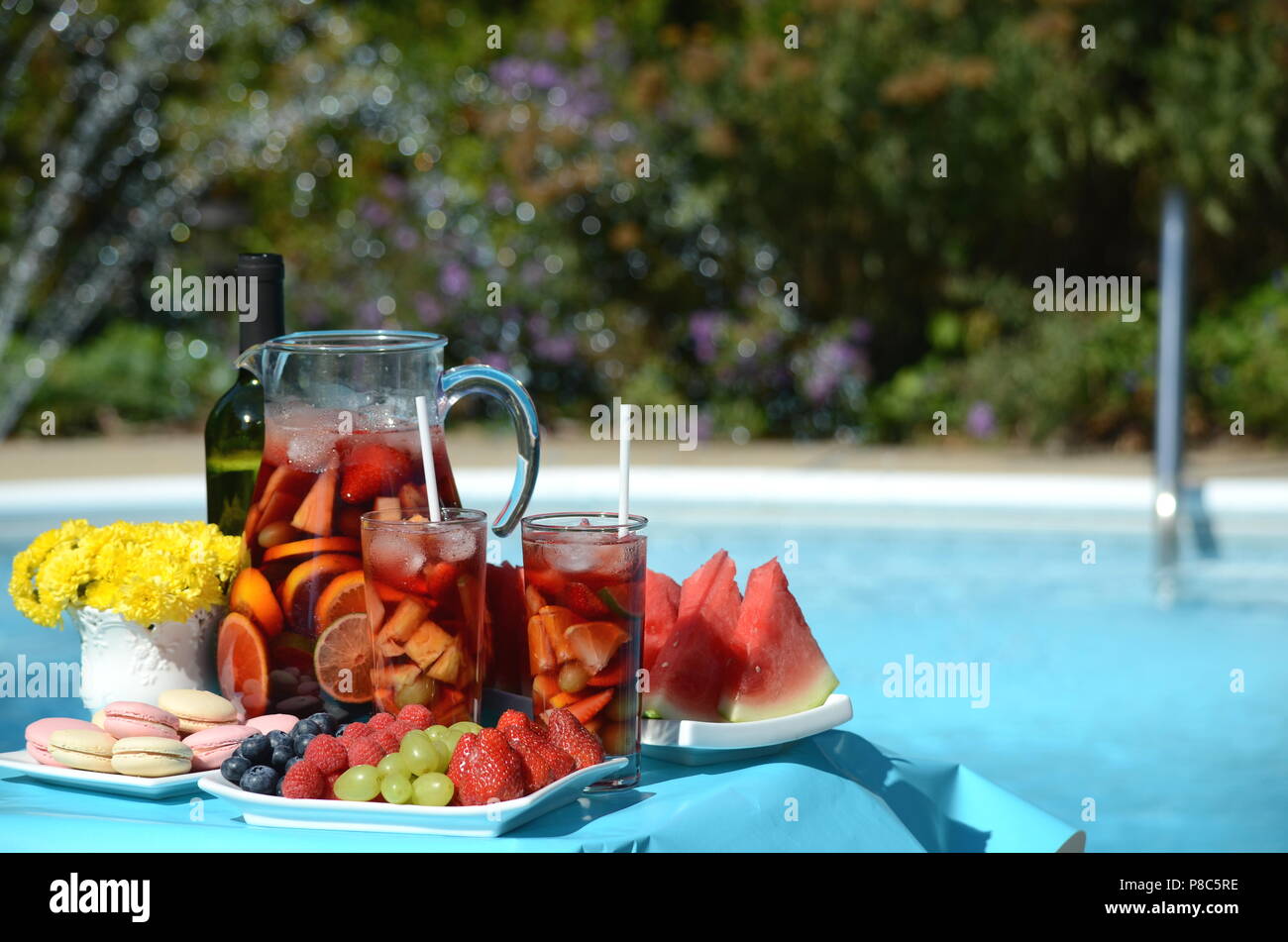 Pool Party Sangria Pitcher Fruit Cocktails Stock Photo 1131814082