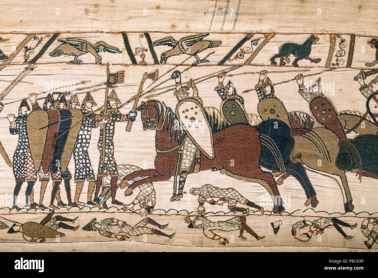 THE BAYEUX TAPESTRY, CALLED THE TAPESTRY OF QUEEN MATILDA, MEDIEVAL NORMANDY, FRANCE Stock Photo