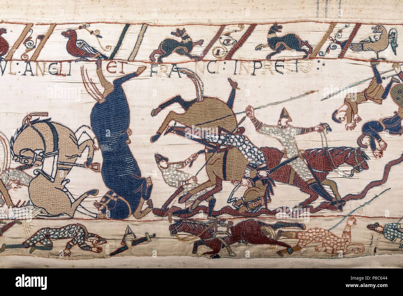 THE BAYEUX TAPESTRY, CALLED THE TAPESTRY OF QUEEN MATILDA, MEDIEVAL NORMANDY, FRANCE Stock Photo 
