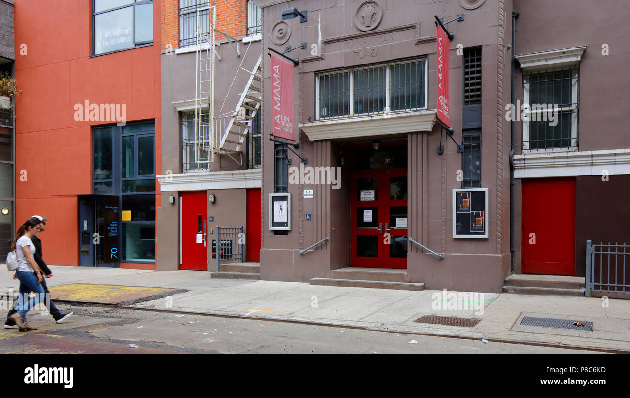 La Mama Ellen Stewart Theatre, 66 East 4th St, New York, NY. exterior of a performance space in the Fourth Arts Block district in Manhattan. Stock Photo